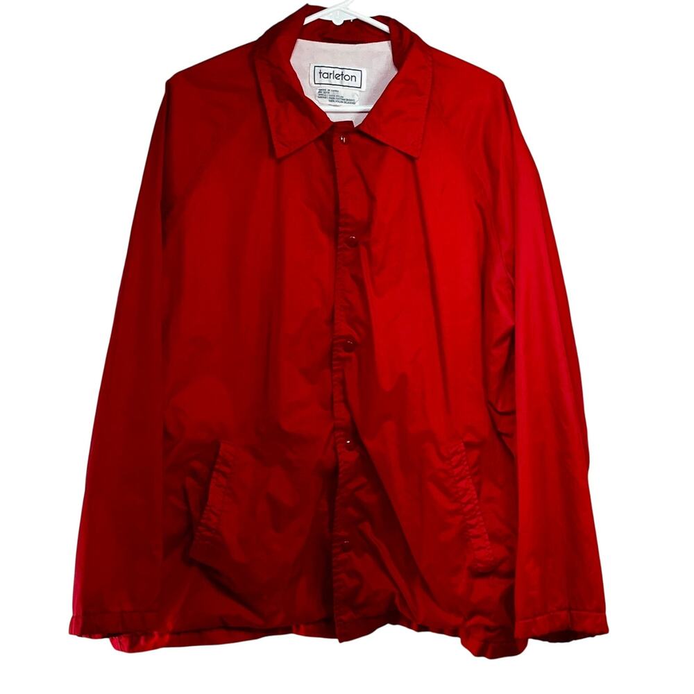 Nylon Windbreaker Mens Extra Large XL Red Lined Snap Front No Hood VTG Tarleton